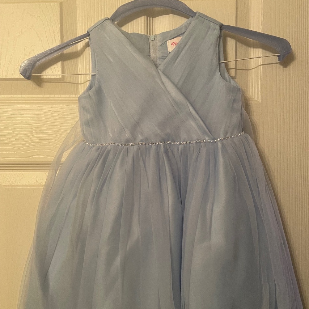 Pink Princess pale blue flower girl dress